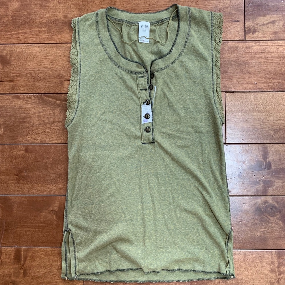 Army green free people lace sleeve tank top